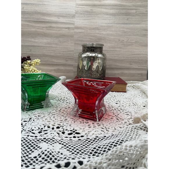 Vintage Glass Mikasa Red and Green Candleholders - Picture 5 of 6